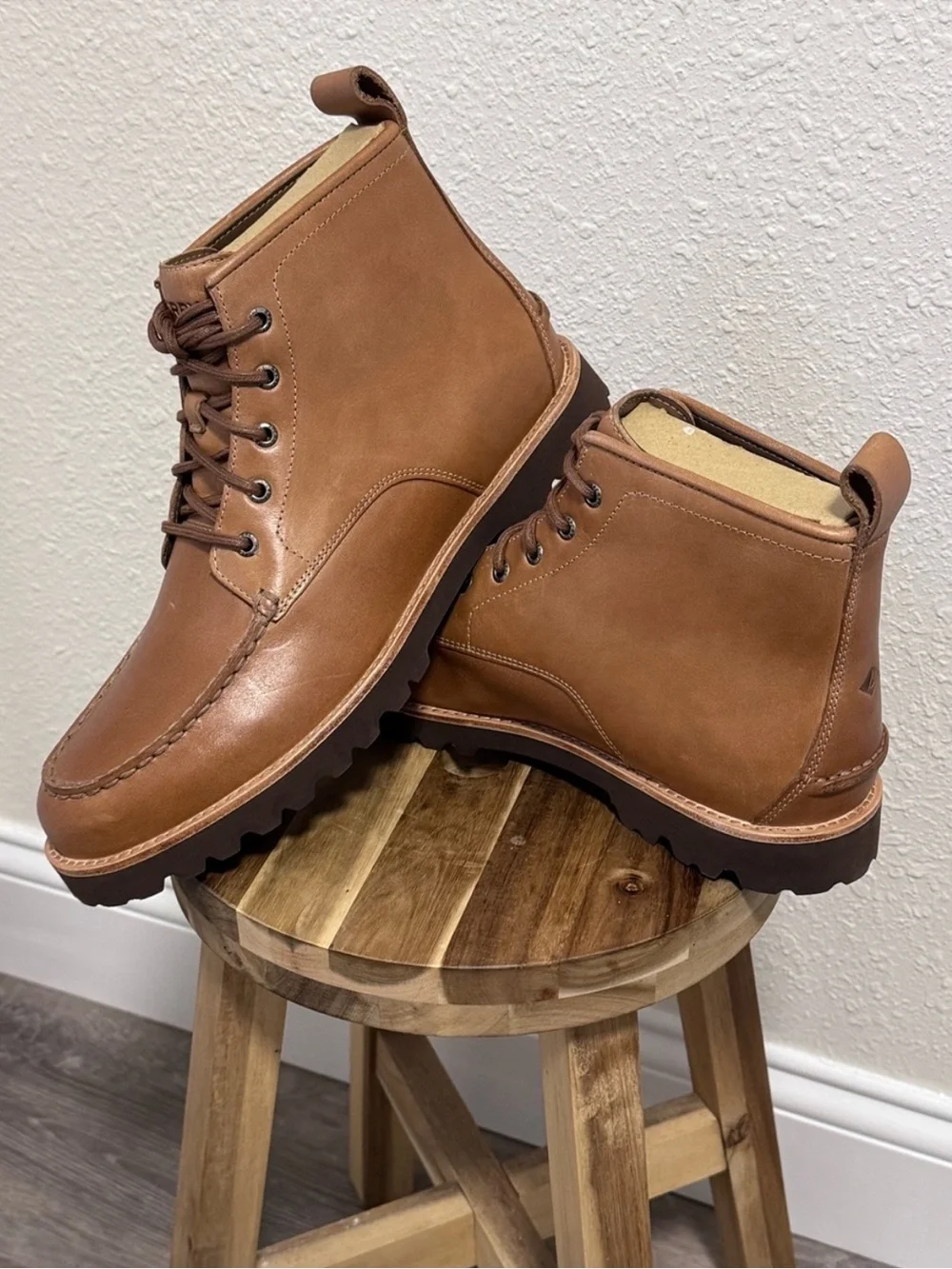 Sperry Newton Moc Toe Leather Boots Tan Bronzer Mens UK 11/US 12/EU 46 NIB